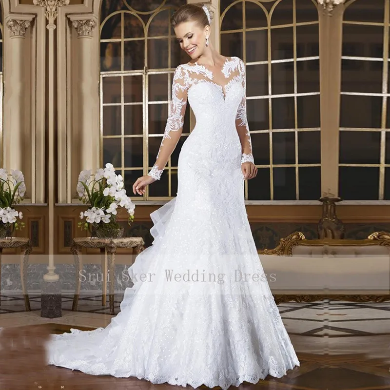 Custom-Sweetheart-Appliques-Lace-Illusion-Long-Sleeve-Wedding-Gowns-vestido-de-noiva-2019-Mermaid-Wedding-Dress