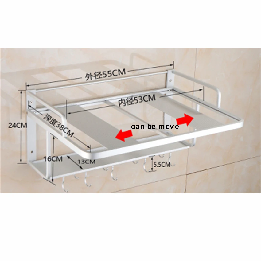 Solid Aluminum Alloy 2 Layer Kitchen Shelf Rack Support Frame Microwave Oven Wall Mount Shelf Bracket Silver Load weight 150kg - Цвет: C