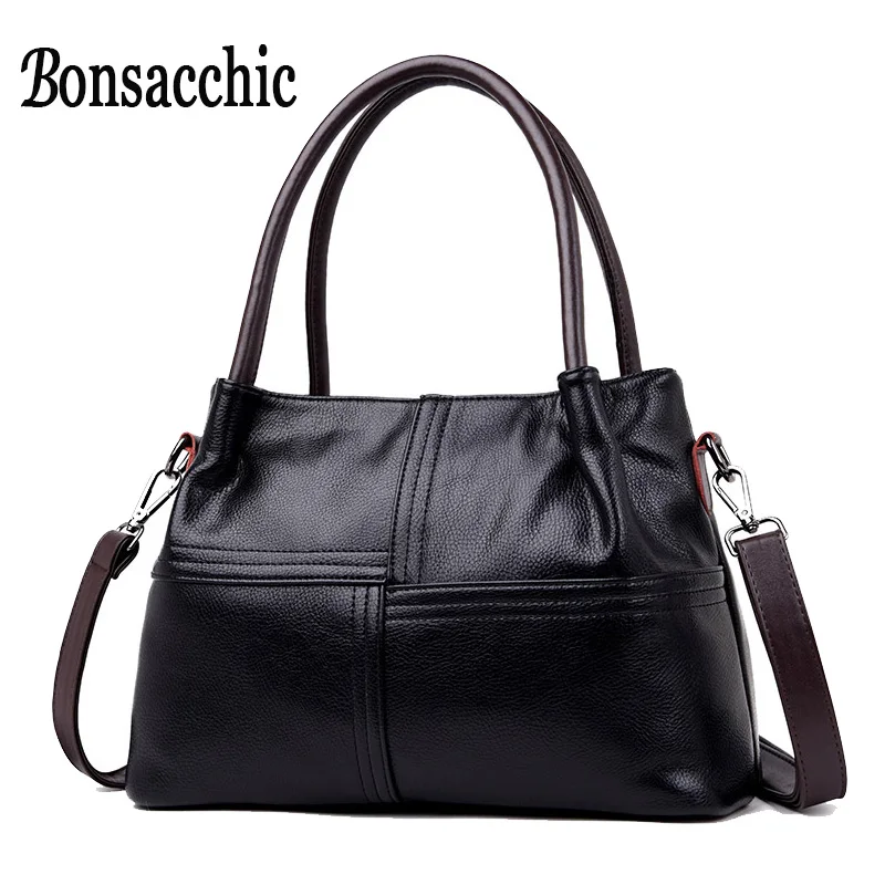 Bonsacchic Luxury Genuine Leather Handbag Women Bags Designer Large Tote Bag Female Black ...