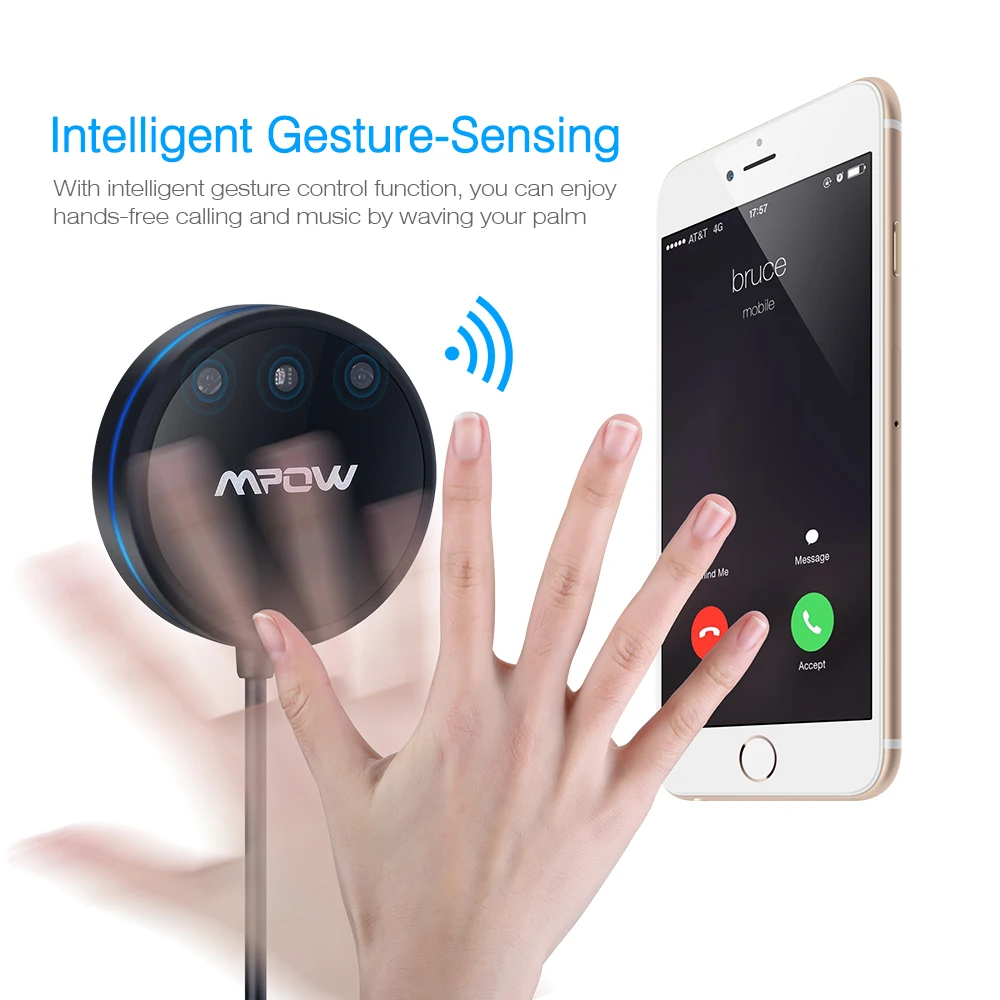 Mpow Streambot Wave Bluetooth 4,0 датчик жестов Hands-Free приемник с шумоизолятором высокоскоростное зарядное устройство для смартфонов