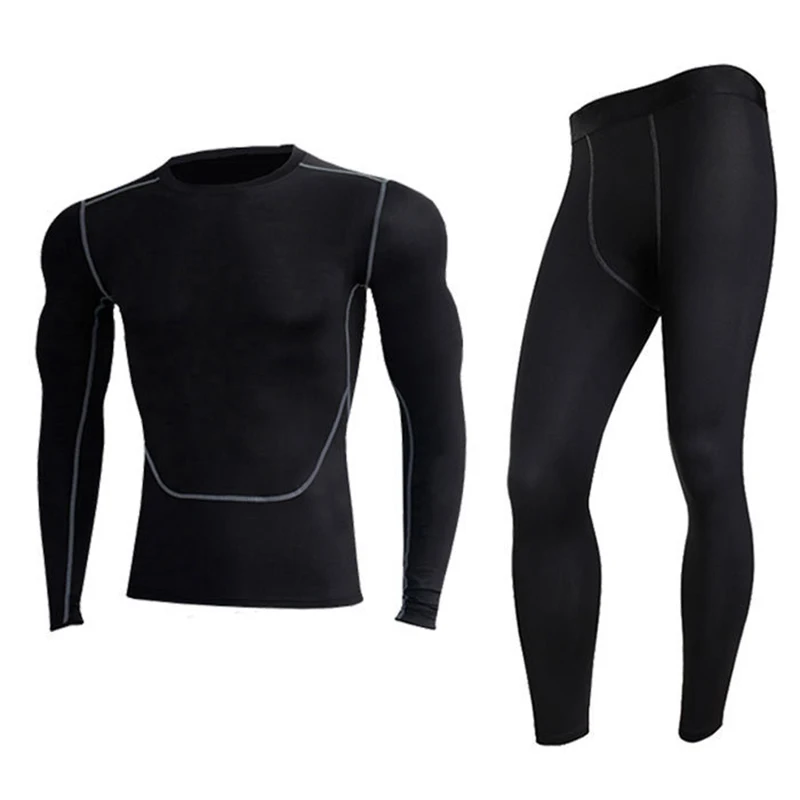 Черный мужской термобелье Набор Мотоцикл 4 сезона лыжный теплый базовый слой Спортивная одежда облегающая длинная рубашка и топы комплект одежды
