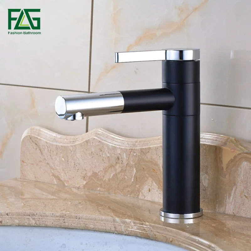 

FLG Basin Faucet 360 Degree Swivel Black Painting Chrome Cold Hot Water Tap Deck Mounted Vanity Sink Bathroom Tap Mixer 102-11B