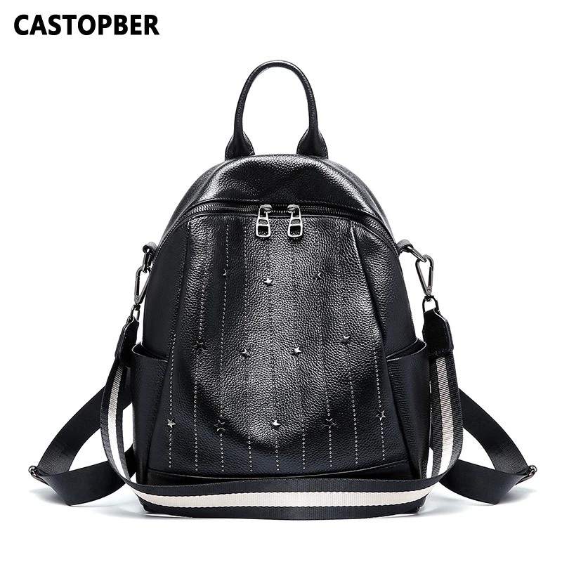 

New Women's Backpacks Stylish Small for Travelling Cow Genuine Leather Shoulder Bags Middle School Teenager Girls Summer Fashion