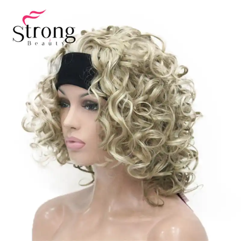 Blonde Highlights Short 3 4 Women S Synthetic Wigs Hairpiece Curly