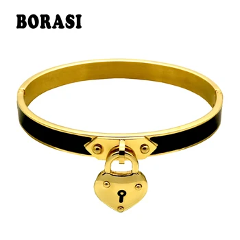 

New Arrival Fashion Jewelry Charm Lock Heart Bracelets For Women pulseira Gold-Color Black White Resin Bracelets & Bangles