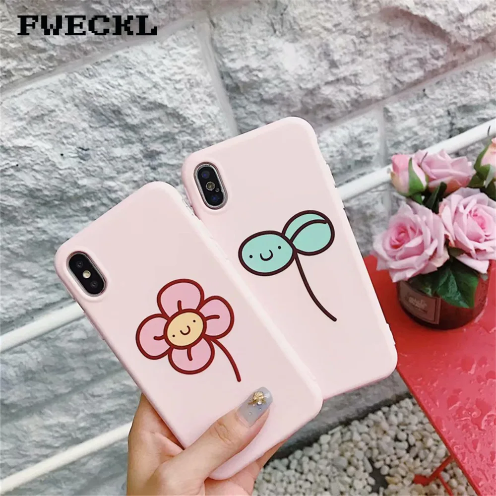 Korea Style Simple Pink Girly Budding Flowers Phone Case for IPhone 7 Soft TPU Silicon Back Cover 6 6S 8 Plus X 10 |