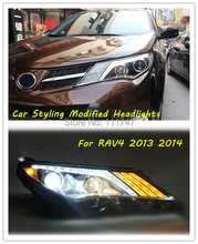 Car styling!2 X LED Strip Headlight with Bi Xenon Projector LD type For Toyota RAV4 2013 2014