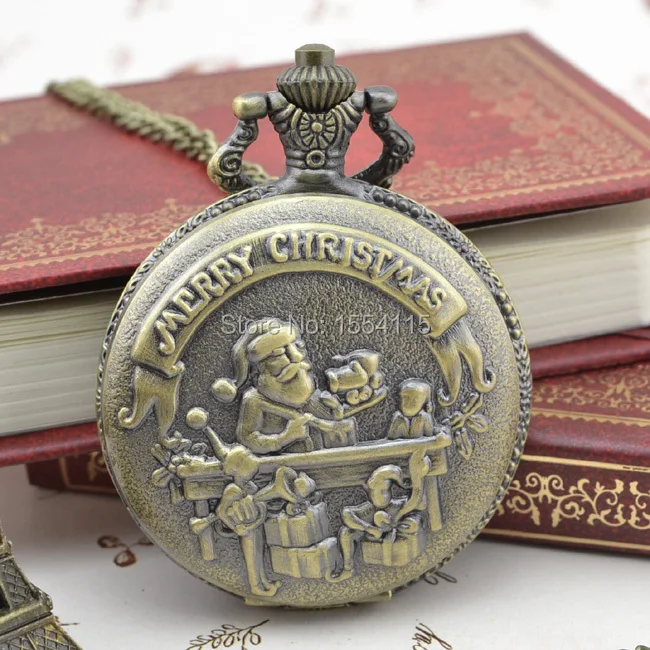50pcs/lot Wholesale DHL Free Shipping Merry Christmas Flip Quartz Pocket Watch Necklace Gift Hot Sale | Наручные часы