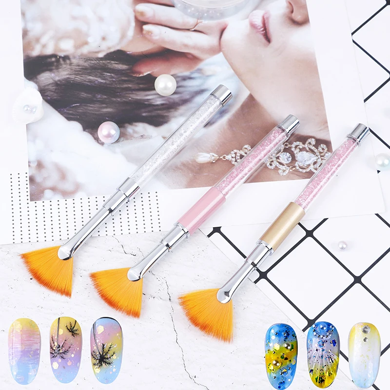 

1pc Fan Shape Nail Art Rhinestone Beads Glitter Powder Dust Remove Cleaner Brush Gradual Coating Pen 3D Painting Gel Nail Brush