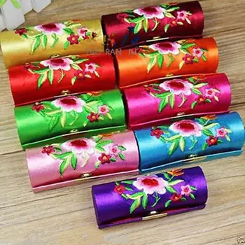 

Wholesale 12pcs Silk Embroider Brocade Lipstick Case Mirror Inside Jewelry Box