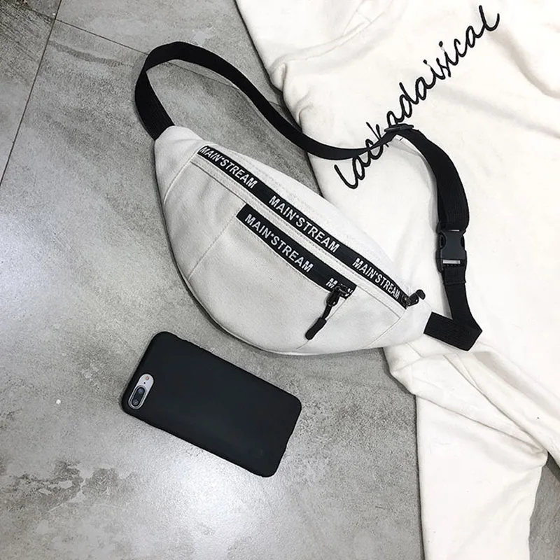 Женская поясная сумка, Повседневная холщовая нагрудная сумка, простой рюкзак, уличный спортивный стиль, поясная сумка, сумка на пояс, сумка на ногу, 030411 - Цвет: White  waist bag
