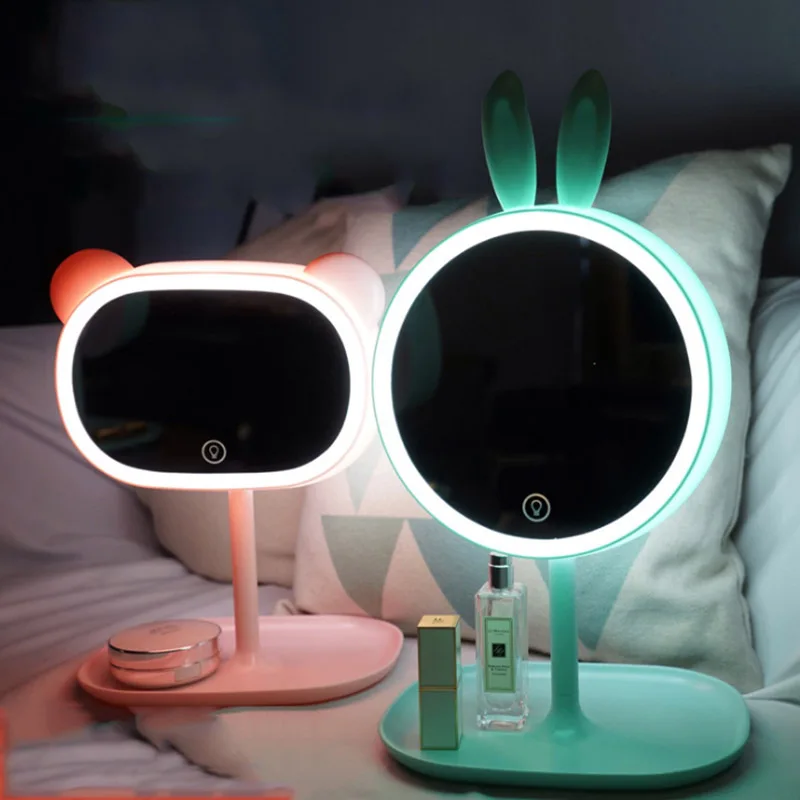 

Cartoon creative cute LED makeup mirror desk lamp with lights desktop portable folding princess make up round mirrors