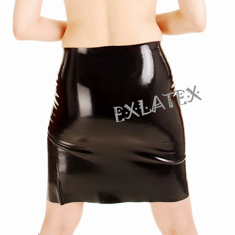 Latex SkirtMini Skirt with Front Cut Women School Skirt Lolita Latex Rubber Gummi Black  Skirt (1)
