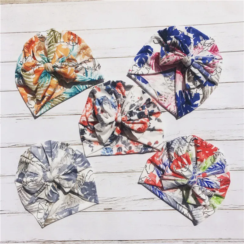 

Newborn Floral Print Bowknot Elastic Turban Cap Cute Soft Infant Hair Accessories For Girls Headwear Photography Props