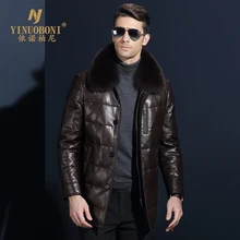 Brand Men PU Jacket Men Winter Warm Parka Men Faux Leather Coat Men Duck Down Jacket Male Fur Collar Overcoat Plus SizeXXXL