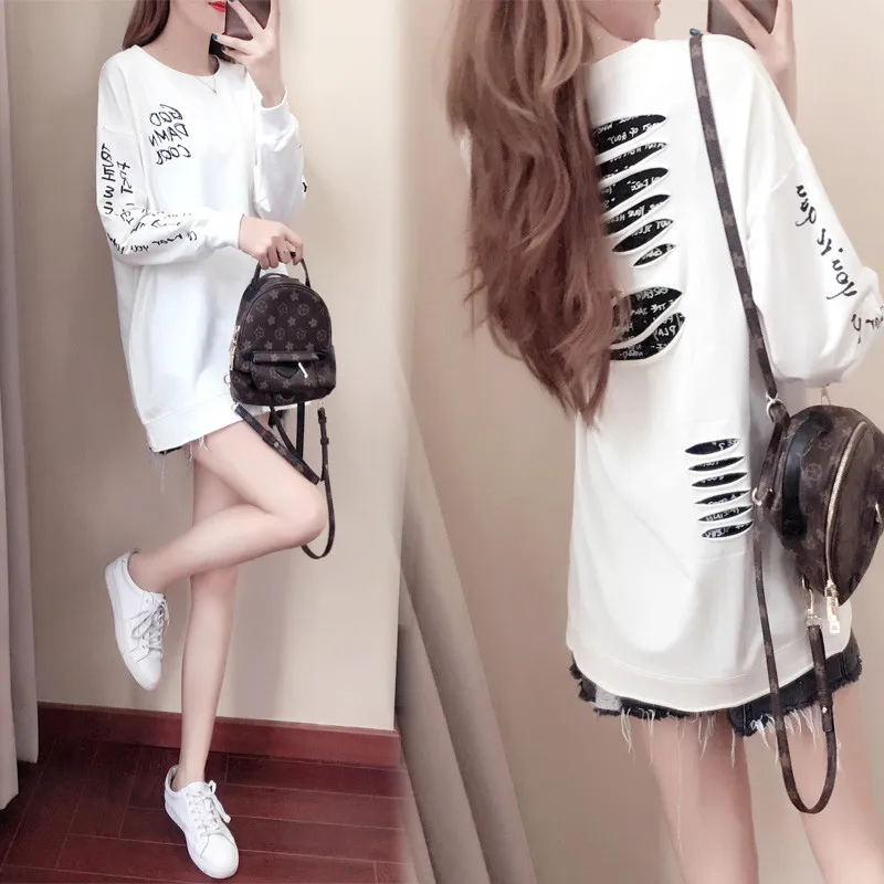 

2019 New Korean Spring Autumn Women's Loose Dress Casual Girls Hoodies & Sweatershirts Women Long-sleeved Dress A938