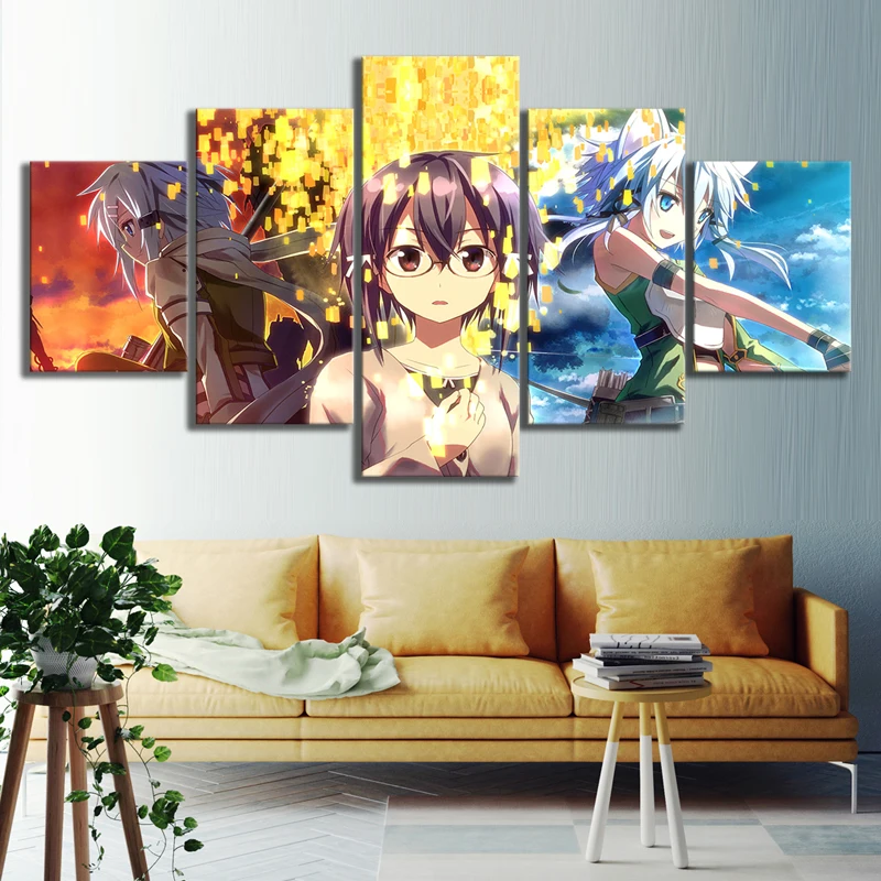 5 Piece Sword Art Online Anime Girls HD Pictures Canvas