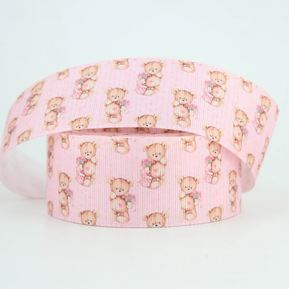 bear printed grosgrain pink ribbon (1)