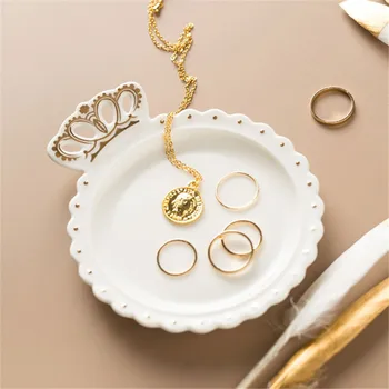 

Nordic Jewelry Storage Tray Desktop Necklace Ring Organizer Plate White Ceramic Dessert Fruit Dish Photography Props