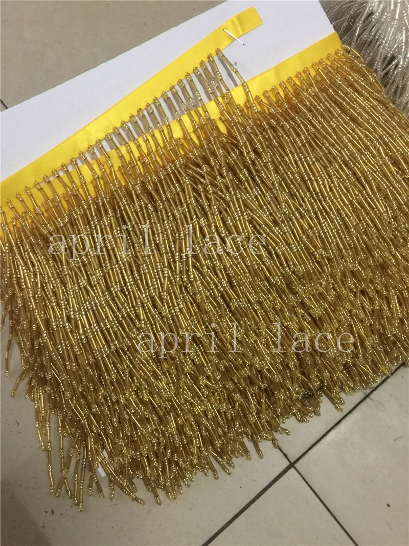 

yy007-1# 10 yards /bag gold 9 cm width tube beads ribbon fringe tassel for fashion designer/sawing /dress decoration