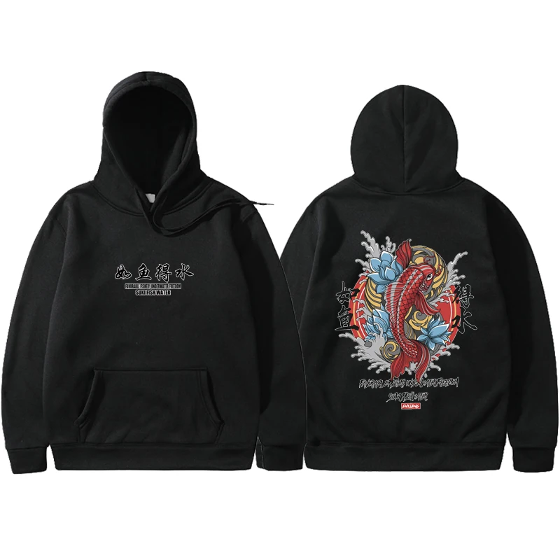  Fashion 2019 New Men Cool Men's Hip Hop Hooded Hoodies Japanese Style Koi Casual Sweatshirts Street