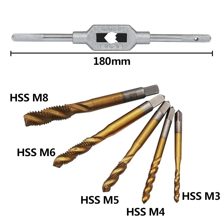 5 шт. Hss спиральный точечный кран прямая флейта Метрическая машина винтовые краны прямая флейта резьба Метрическая машина винт кран Набор M3-M8 - Цвет: 5pcs and wrench