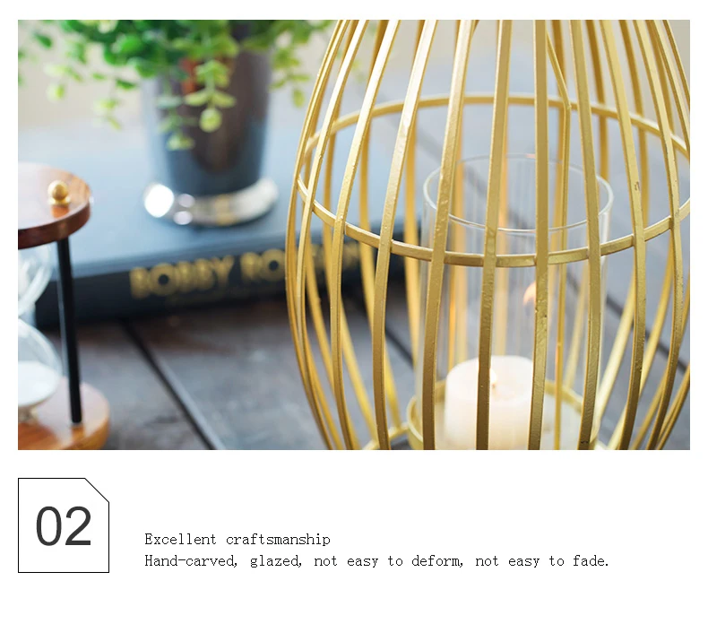 Golden Wrought Iron Geometric Candlestick Romantic Ornament Decoration Candle Light Dinner Props Small 1-Pcs