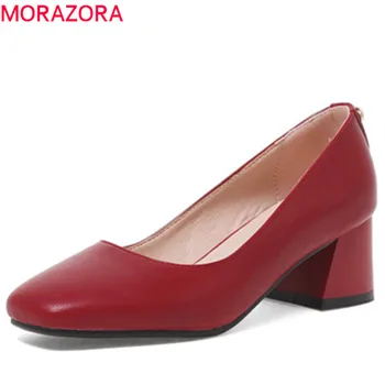 

MORAZORA shallow spring summer shoes slip on high heels square toe square heels simple casual dress elegant women pumps