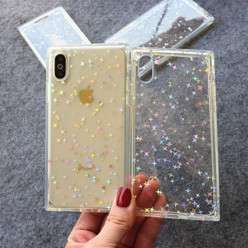 

Square Shining Full Star Epoxy Phone Case For iPhone X XR XS Max 8 7 Plus 6 6SPlus Glitter Cases Soft TPU Shockproof Back Cover