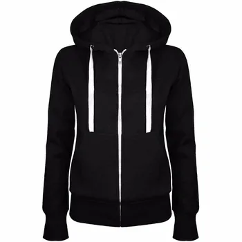 

Fashion Winter Autumn fleece loose Black Gray Women Zippers Long Sleeve Hoodie Sweatshirt Hoody Casual Clothes Sweatershirt coat
