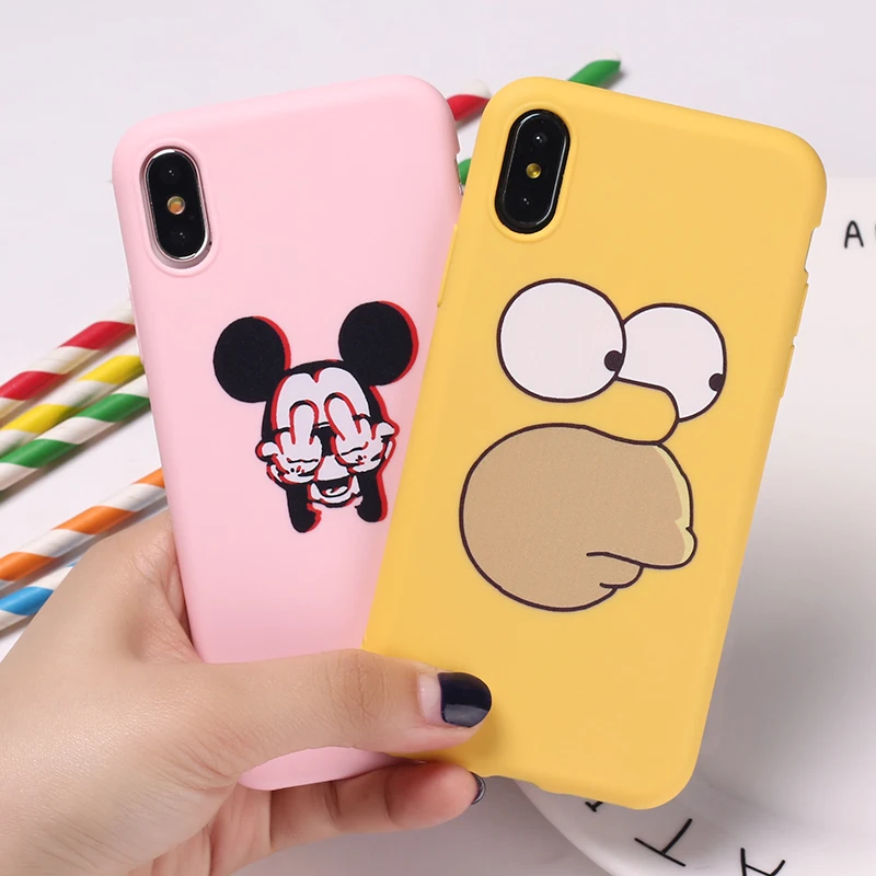 

Cute Cartoon Mickey Funny Pink Middle Finger Soft TPU Silicone Candy Case Coque For iPhone 6S 5S SE 8 8Plus X XS Max 7 7Plus