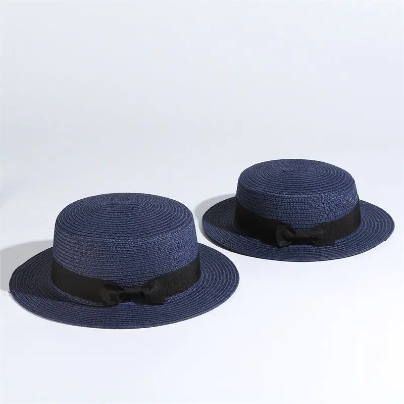 2019 Ver&atilde;o simples Praia Pai-Filho Chap&eacute;u Panam&aacute; Chap&eacute;u Do Sexo Feminino Casual Senhora Marca Mulheres Bowknot Straw cap borda Plana glris Chap&eacute;u de Sol