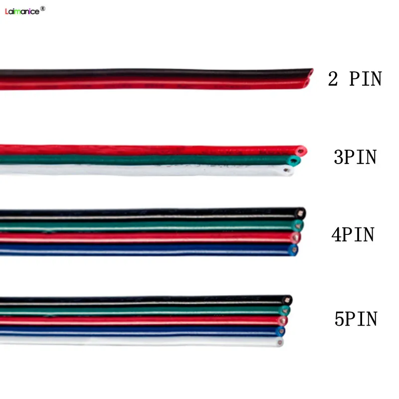 

5M-100M 2Pin 3Pin 4Pin 5Pin Extension Cable Wre,22AWG Extend Connector Wire Cable For 3528 5050 RGB RGBW LED Strip Lights