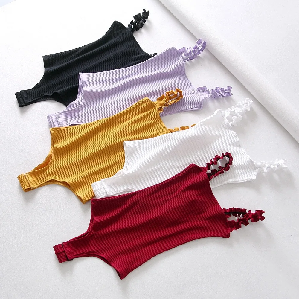 

Women Sexy 2018 Ruffle Strap Solid Ribbed Cami coveralls jumpsuits &rompers women bodysuit overalls romper womens body suit