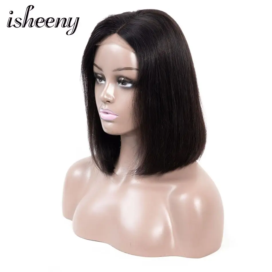 

Isheeny Human Hair Wigs Bob Wig Lace Front Wig 13*4 Middle Part Brazilian Remy Hair Bleached Knots Natural Color