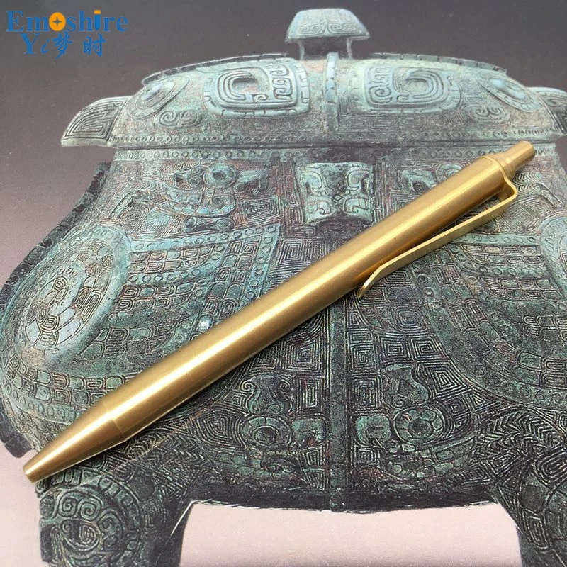 Emoshire Retro Pencil Brush Pen New Brush Neutral Signature Pen EDC Automatic Copper Pen Ballpoint Pen (8)