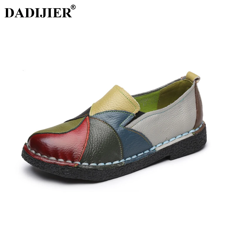 DADIJIER Handmade Leather Soft Shoes National Flats For Women Casual Female Lady Toe footwear JH172 | Обувь