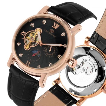 

Elegant Steel Skeleton Watch Transparent Automatic-self-winding Leather Band Mechanical Watches Luminous Clock Men Luxury Gifts