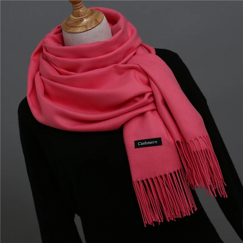 Зимний шарф для женщин, шали и палантины, модные однотонные теплые толстые кашемировые шарфы, пашмины, дамские палантины на шею, бандана