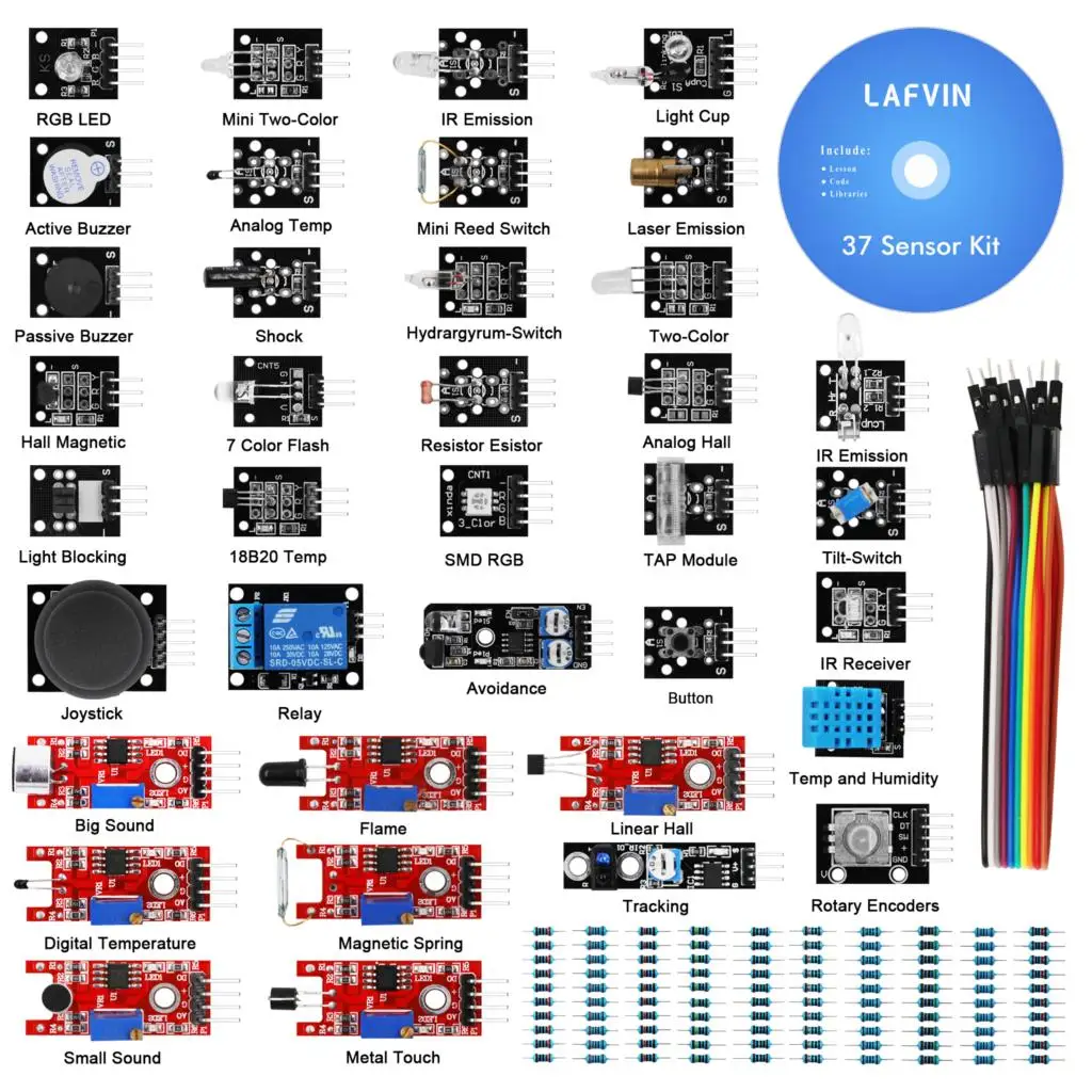 LAFVIN 37 в 1 модуль датчика Комплект для Arduino UNO R3 Mega2560 Mega328 Nano с учебником