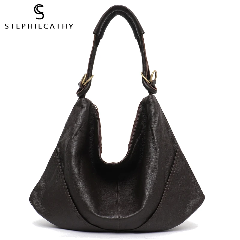 Large Pocket Casual Women Luxury Hobos Tote Bag Soft Leather Ladies Shoulder Handbag Red one Size