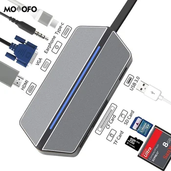 

Hub 8-In-1 USB Type C Adapter for Samsung dex station dex pad Type C USB 3.0 VGA HDMI 3.5m CF SD TF Card for Macbook