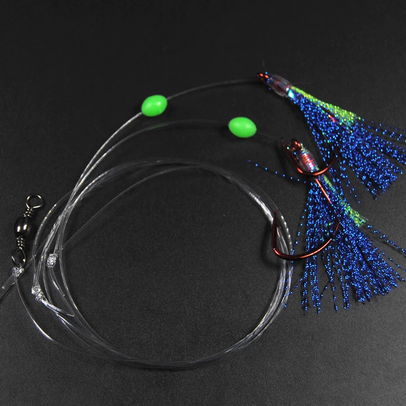 4 Bags 3/0 4/0 5/0 Red Nickle circle hook Large Flash Sabikis Cod Catcher Fishing Rig With Lumo Bead Saltwater Fishing Rigs