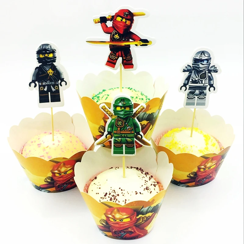 

24pcs/lot Cartoon Phantom Ninja Spell Master Cupcake Wrapper Topper Cake Decoration Kids Boy Birthday Party Supplies baby Shower