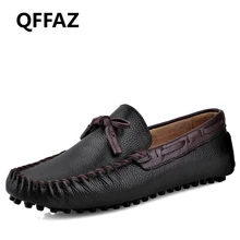 QFFAZ New High Quality Men Loafers Breathable Casual Shoe Men Flats Shoes Genuine Leather Chaussure Homme Moccasin Slip On Flats