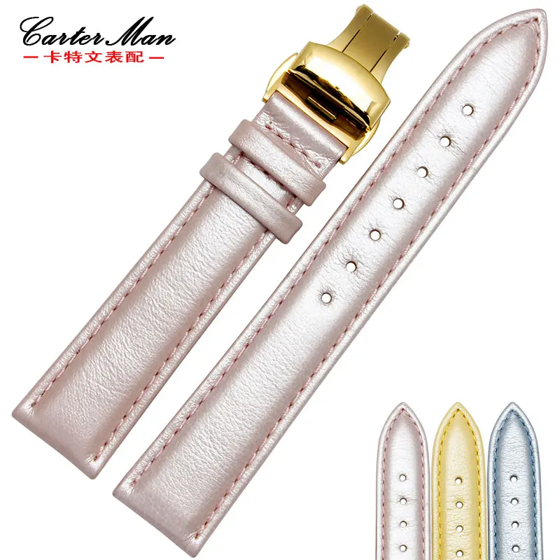 

New High quality 14mm 16mm 18mm 20mm watchband Genuine leather strap with stainless steel folding buckle women watch Bracelet