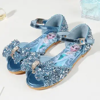 

Sequins Glitter Girls Sandals New Children's Princess Shoes Latin Dance Shoes Beading Kids Summer Sandals Blue Pink