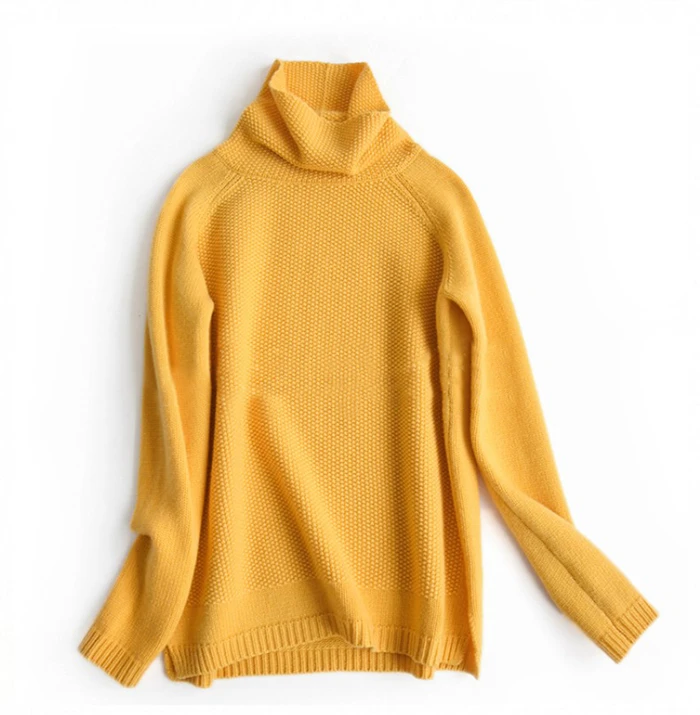 Осень-зима кашемировый свитер Для женщин высокое с высоким воротником, воротник-стойка, чистый хлопок свитер, свободный женский толстый свитер короткая трикотажная рубашка
