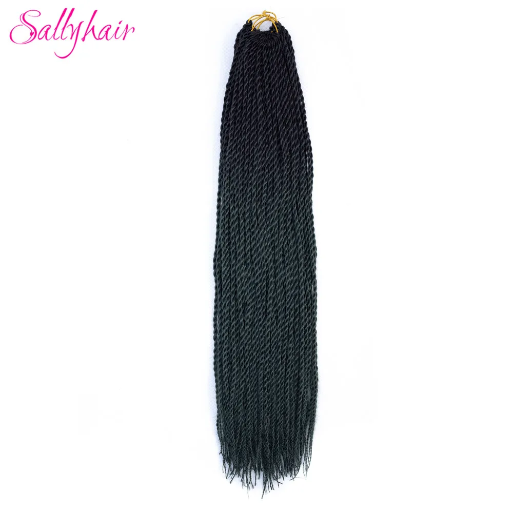 Sallyhair, 20 прядей, Омбре, цвет сенегаль, закрученные косички, волосы для наращивания, синий, серый, высокая температура, синтетические, вязанные, косички - Цвет: #144