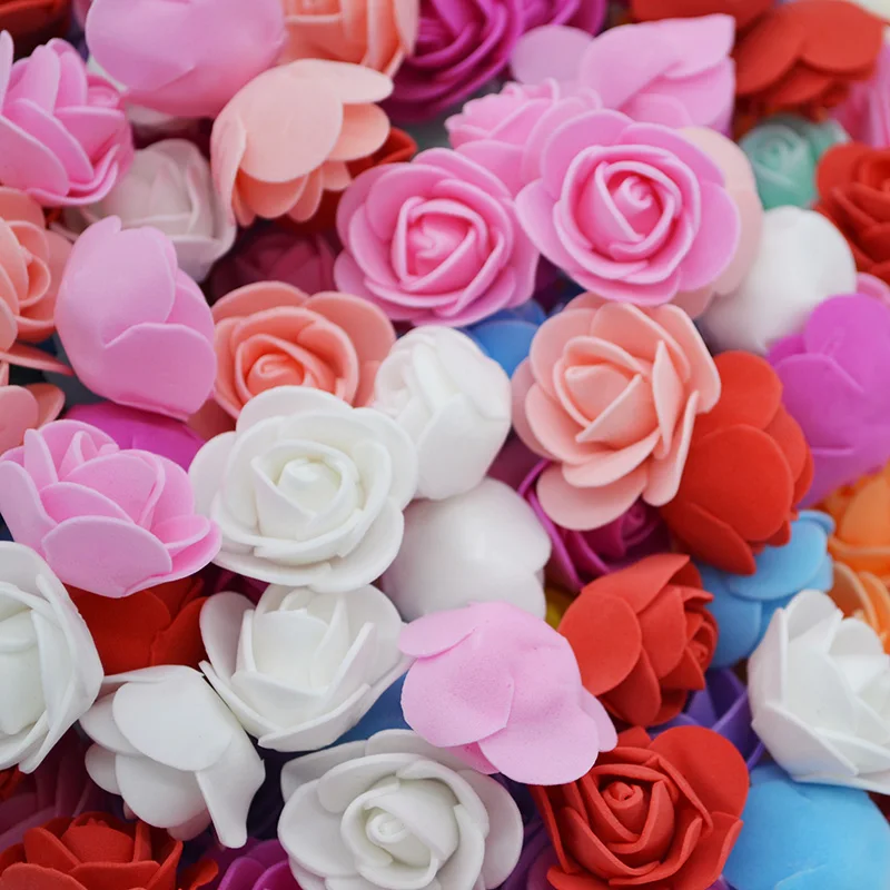 100Pcs 3cm Mini PE Foam Rose Flower Head Wedding Gift Box Packing Decoration DIY Wreath Foam Rose Artificial Flowers For Wedding